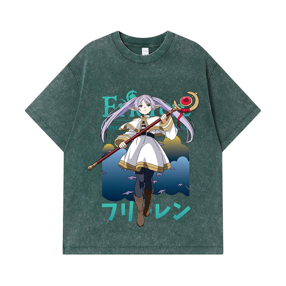 275 GSM Washed T-shirts 100% Cotton Frieren V4 Print Unisex Heavy Cotton T Shirt