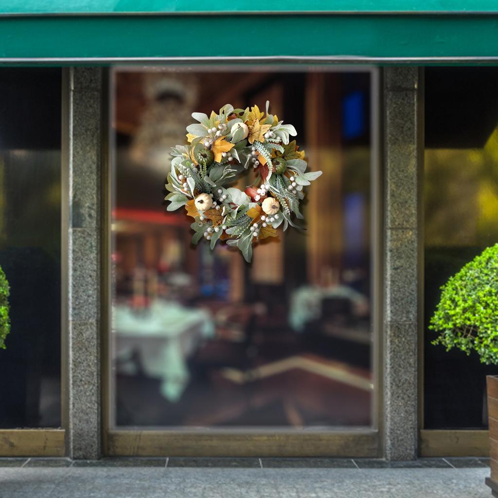 Fall Wreath For Front Door Wreath With Maple Leaf Artificial Pumpkins Wreath Thanksgiving Decoration Home Decoration