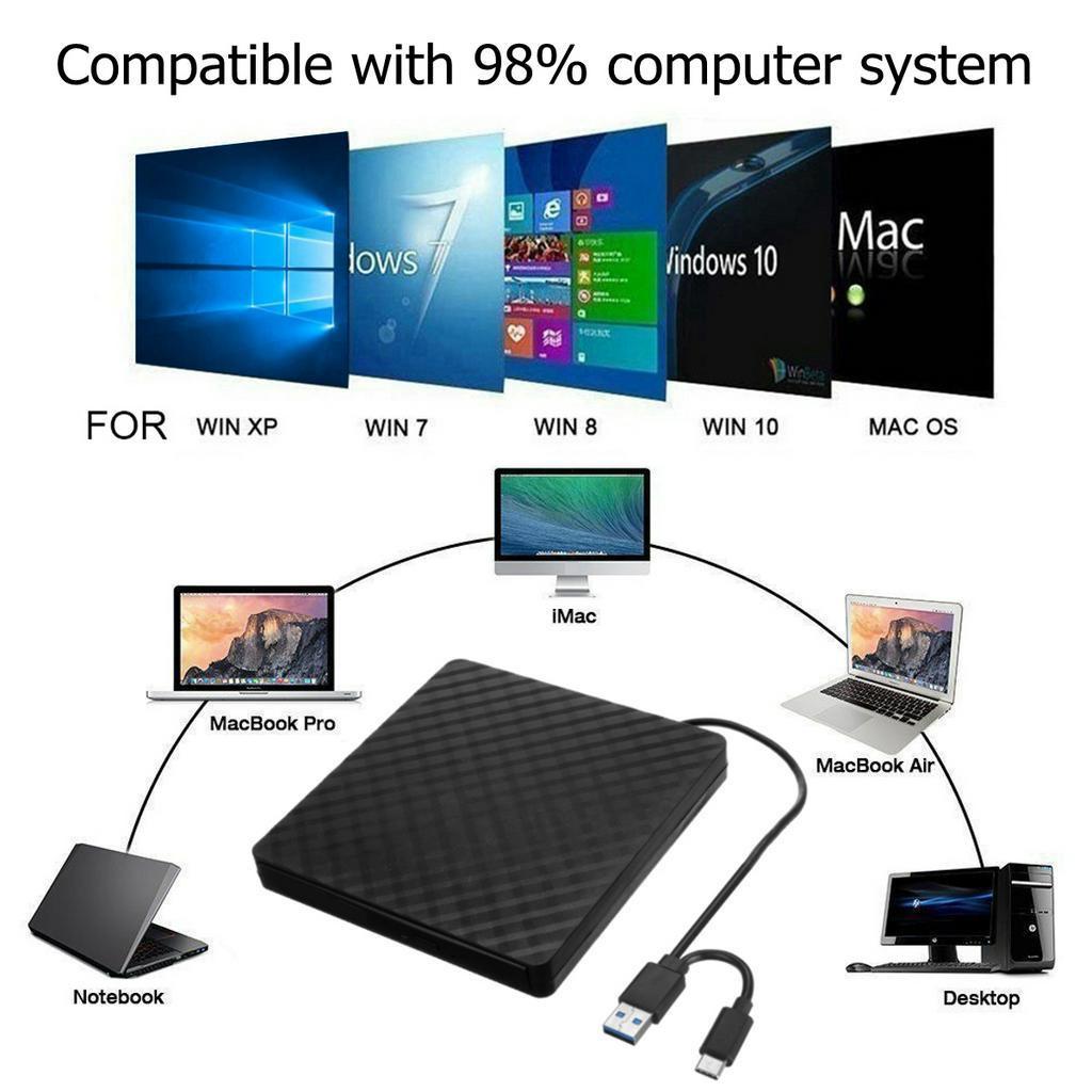 Type-C External USB 3.0 DVD/CD Burner Writer Recorder DVD RW Optical Drive CD/DVD ROM Player MACs OS Windows XP/7/8/10