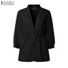ZANZEA Women Casual V-Neck Solid Color Loose 3/4 Sleeve Cardigan Blouse