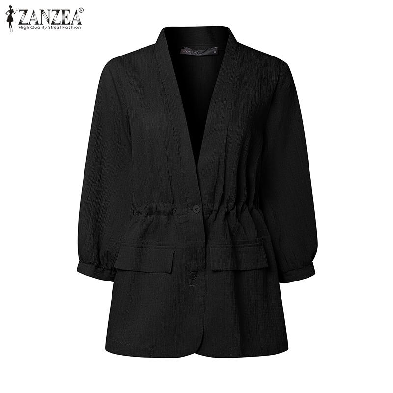 ZANZEA Women Casual V-Neck Solid Color Loose 3/4 Sleeve Cardigan Blouse