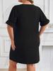 V-neck Solid Short Dress for Women Ruffled Short Sleeve Loose Waist Dress Casual Basic Work Vacation Dress Summer Breathable Soft Plus Dress