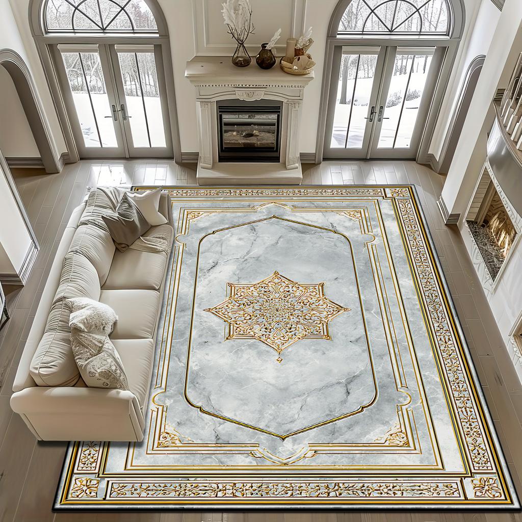 White European Marble Soft Living Room Carpet Home Decoration Light Luxury Fluffy Rug Easy Cleaning Non-slip Large Floor Mats