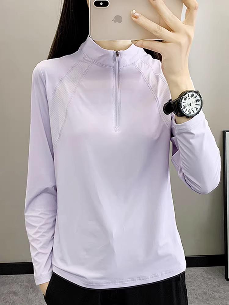 Women's Quick-Dry Long Sleeve Top for Sports, Fitness, Running, Hiking, and Mountaineering - Spring/Summer Lightweight Stand Collar Shirt.