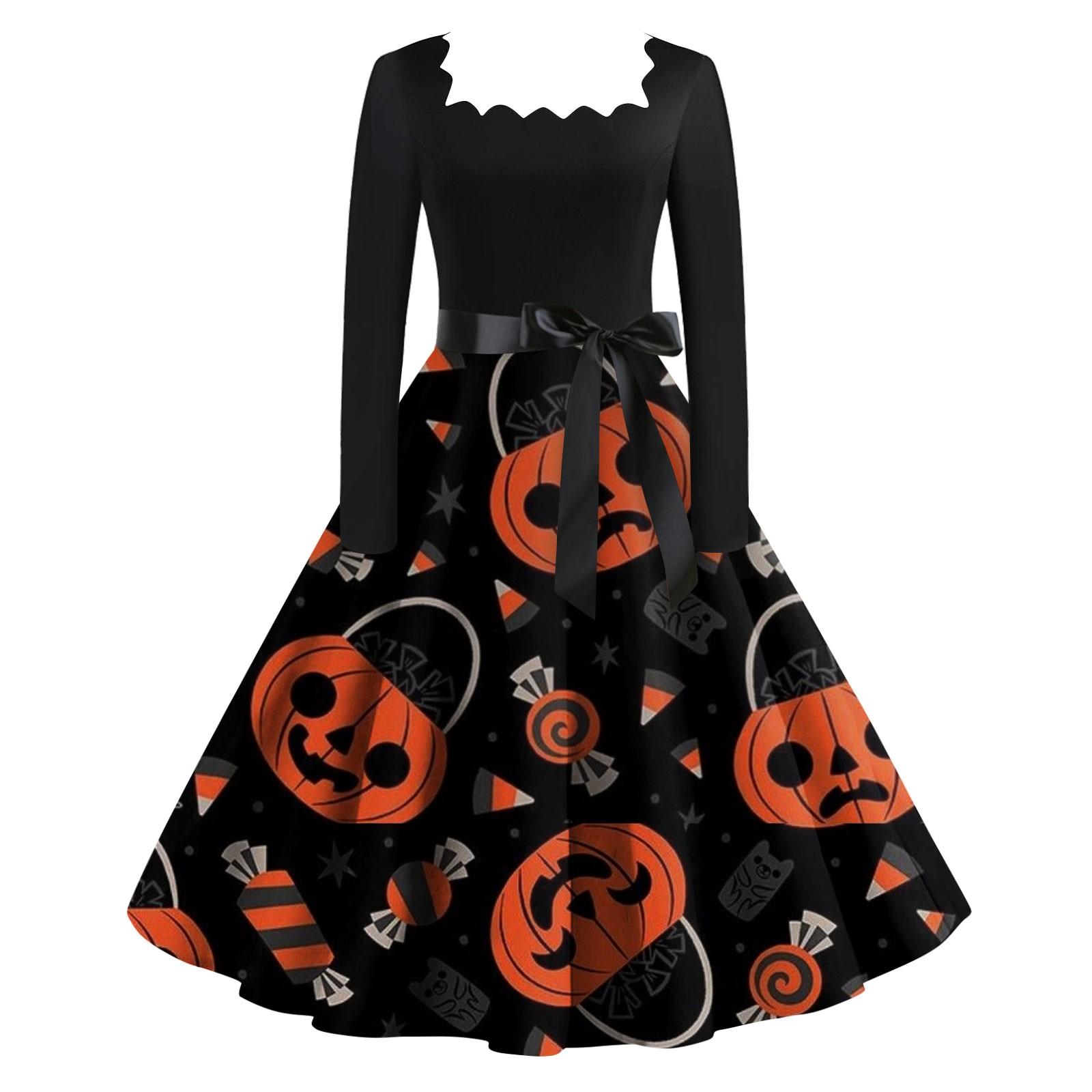 

Women s Fashion Round Neck Casual Slim Fit Halloween Printed Long Sleeve Dress S Кіновар