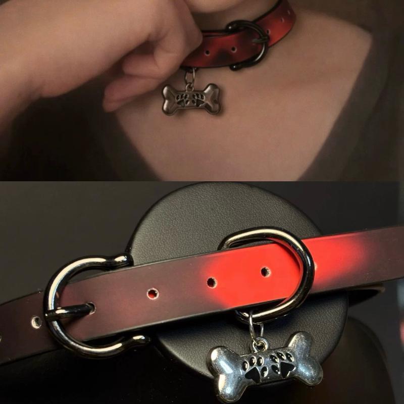 Dog Claw Bone Necklace For Women Temperature Sensitivity Pu Leather Necklace Choker Sweet Cool Party Jewelry Y2K Gifts