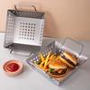 Double Handle Stainless Steel Grilling Tray Non-stick Drainable French Fries Fryer Basket Anti-rust Hollow Design