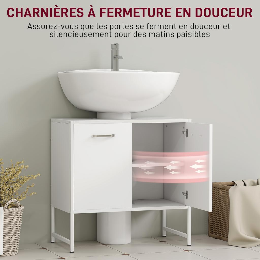 Bathroom Vanity Unit, Under Sink Storage Cabinet with Soft-Close Doors for Basin without or with Pedestal, White