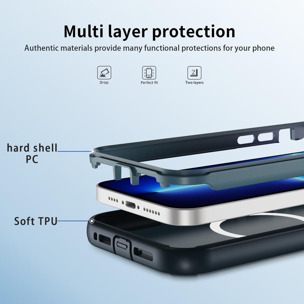 For iPhone 13 Pro Max Case Compatible with MagSafe Lens Frame Kickstand TPU+PC Shockproof Phone Cover