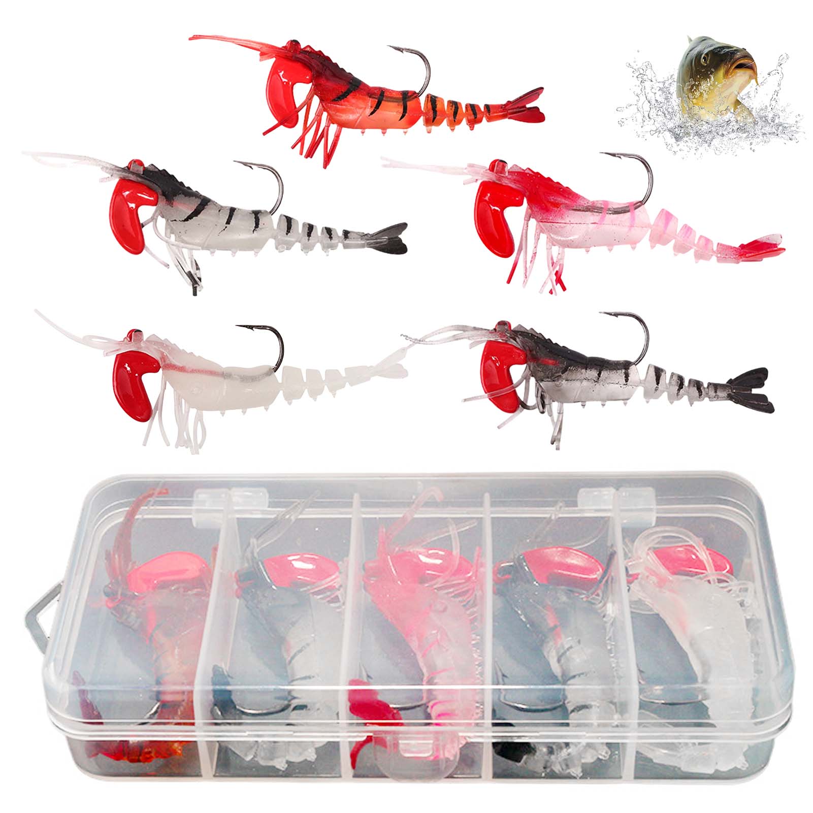 

Multi Jointed Soft Shrimp Lure 7cm 12.5g Sinking Bait for Bass Pike Perch Fishing in Transparent Red Black Yellow Glow Colors