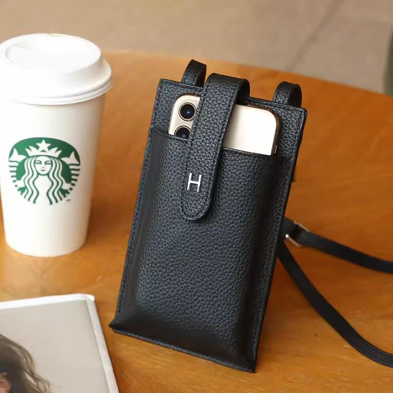 

Женская сумка-кроссбоди для телефона из натуральной кожи - Новая модная мини-текстурированная сумка на плечо из коровьей кожи 2025 чёрный