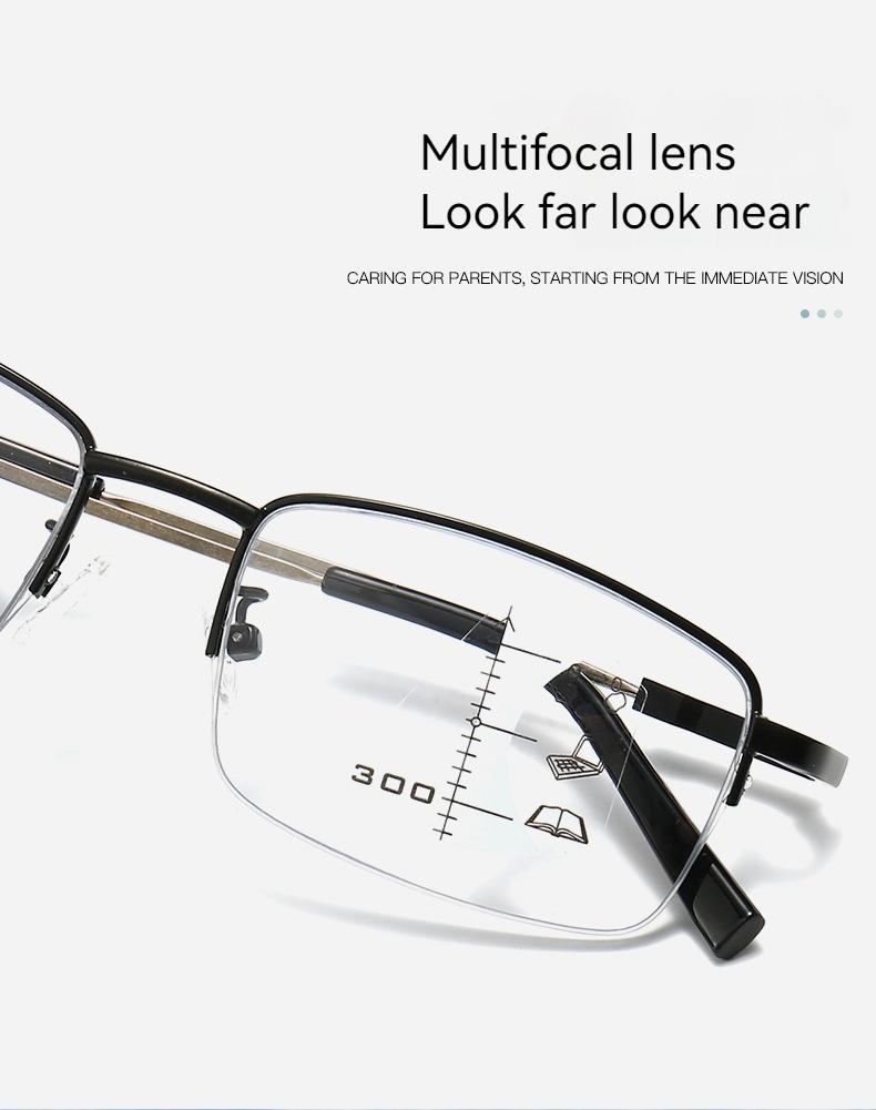 Multifocal Color Changing Presbyopia Glasses, Male Intelligent Zoom High-Definition Half Frame Presbyopia Glasses