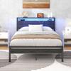 Bed 120x200 with Storage, Metal Bed Frame with USB Charging Function & LED Lighting, Modern Storage Bed with Headboard Shelf, Youth Bed/Guest Bed