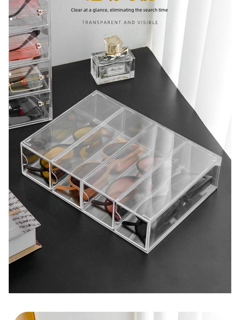Acrylic Transparent 4-Layer Sunglasses & Contact Lens Display Stand - Dustproof Storage Box