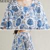 MODIQUE Sommer Übergröße Damen Locker Lässig Kurzarm Baumwolle Verlängerte Länge Druck Lange Kleider Weiblich Übergröße Kurzarm O-Ausschnitt Kleider Blau
