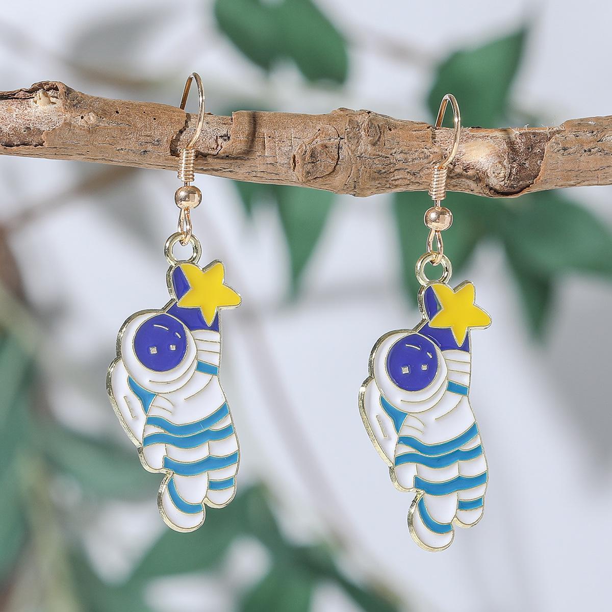

Astronaut Alloy Drop Earrings - Space Series with Stars & Universe Design