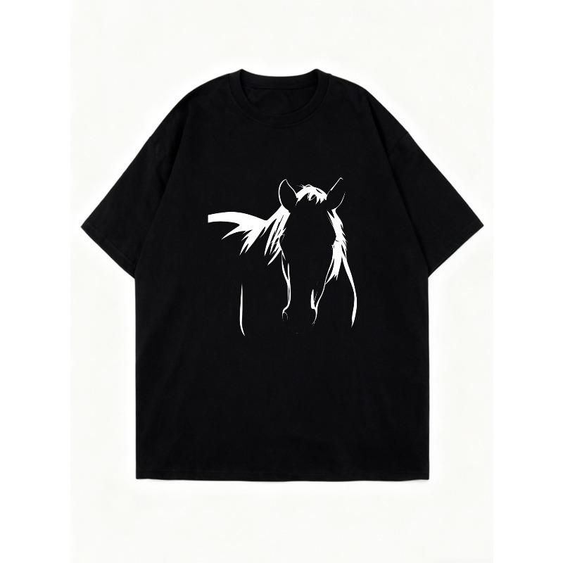 Oversized T Shirt Dress Black Horse Print Graphic Casual Wear For Women