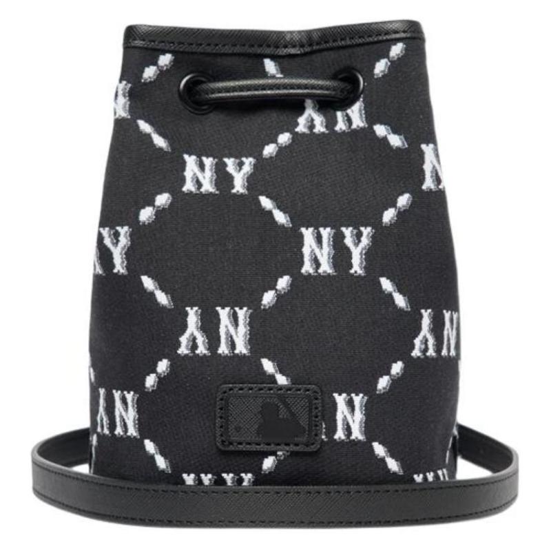 MLB Monogram Collection Artificial Leather Bucket Bag, Shoulder Bag, Crossbody Bag Regular Unisex Black Casual