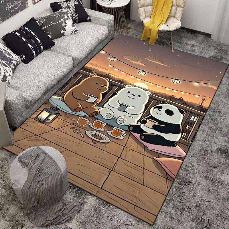 "Cozy Cartoon Bear Trio Carpet with Tea Scene and Warm Sunset" Suitable for use as an anti-slip for living room bedroom sofas