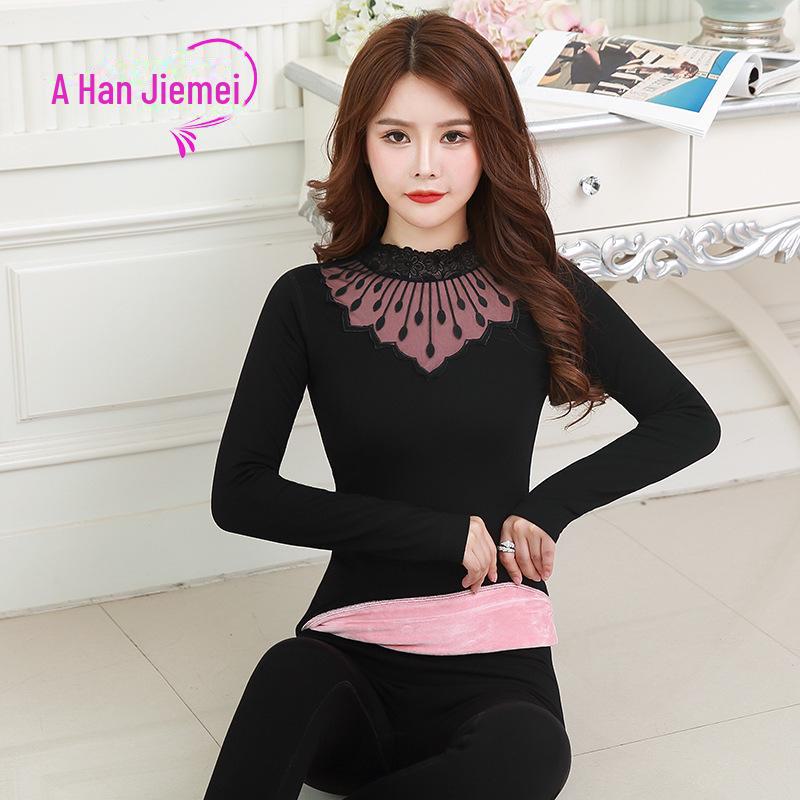 Women's Plus Size Thermal Velvet Underwear Set - Thick Autumn Top & Pants