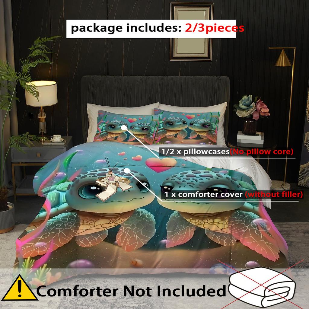 Cute Turtles Pattern 3D Printed Duvet Cover Set Cartoon Couple Style Bedding Set Soft Comfortable Luxury Quilt Cover Pillowcase