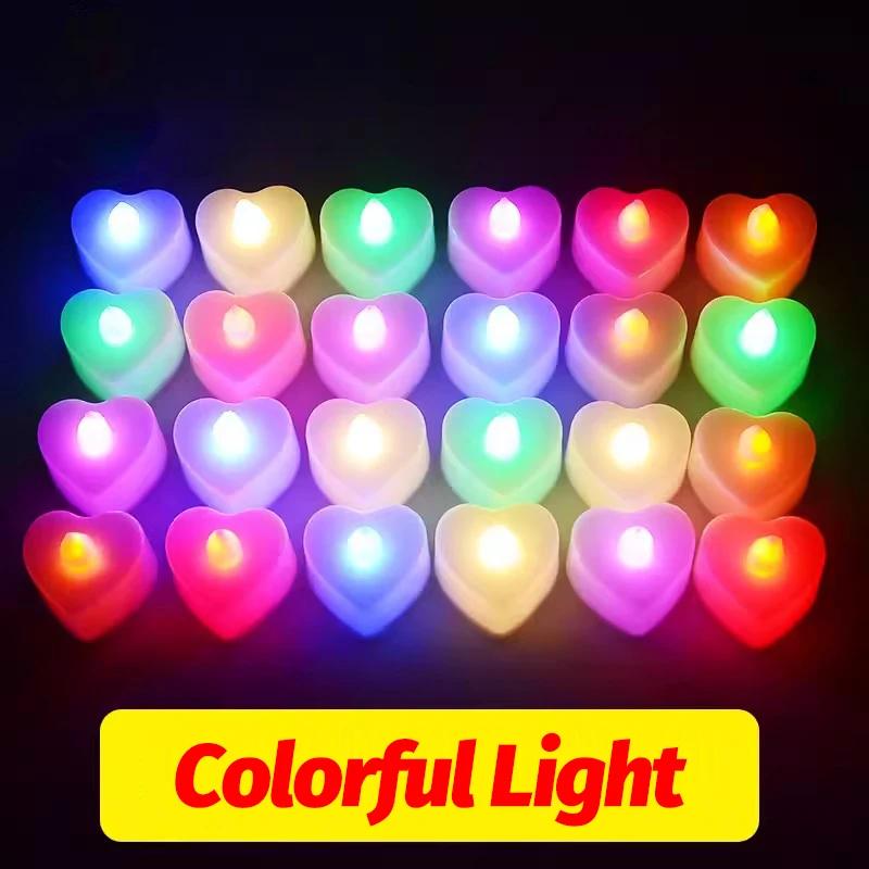 1/48PCS Flameless Led Candle Christmas Wedding Party Decoration Table Lamp Heart-shape Electronic Battery-Power Tealight Candles