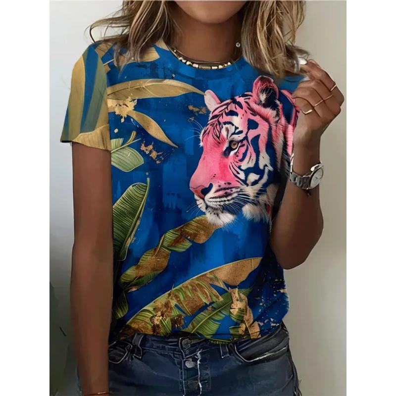 Creative 3D Printed Short Sleeved T-shirt Fashionable Comfortable Soft Breathable Large Loose Womens T-shirt