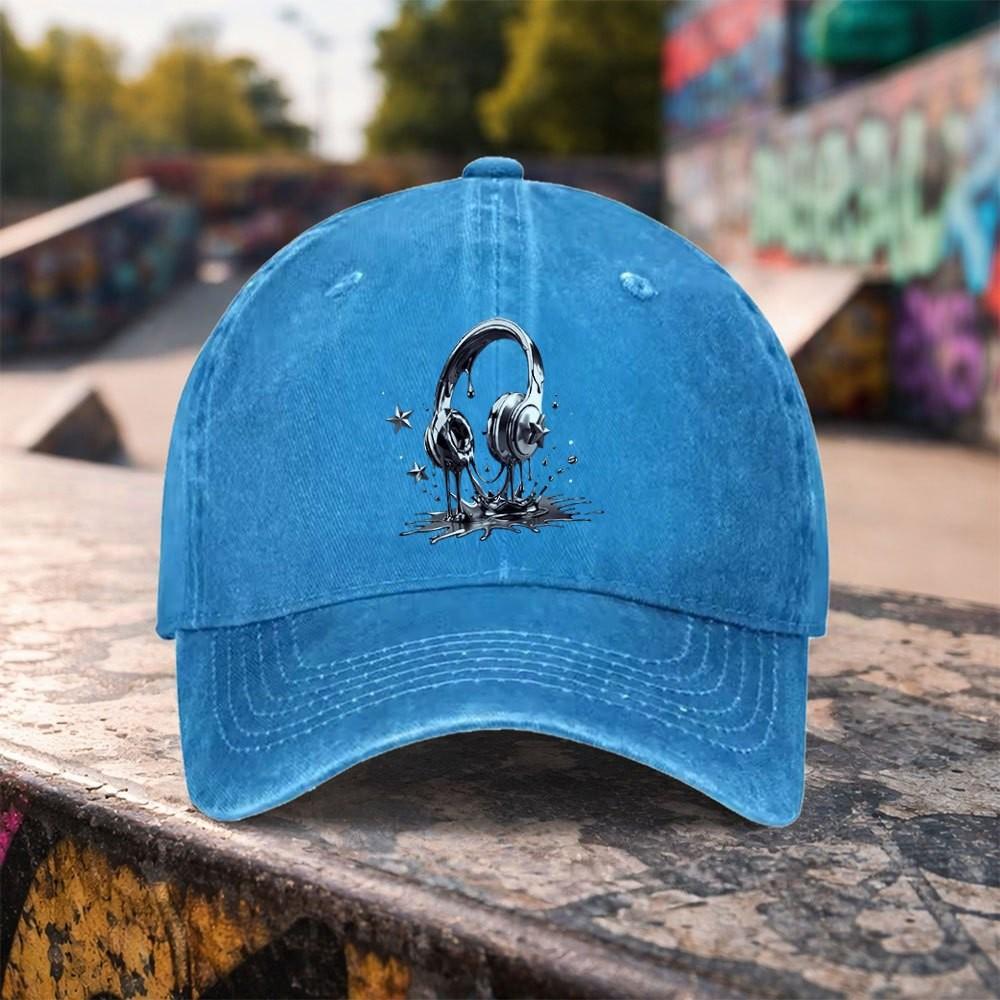 Metal Melt Headphone Graphic Washed Baseball Cap Unisex Cotton Outdoor Adjustable Casual Hat