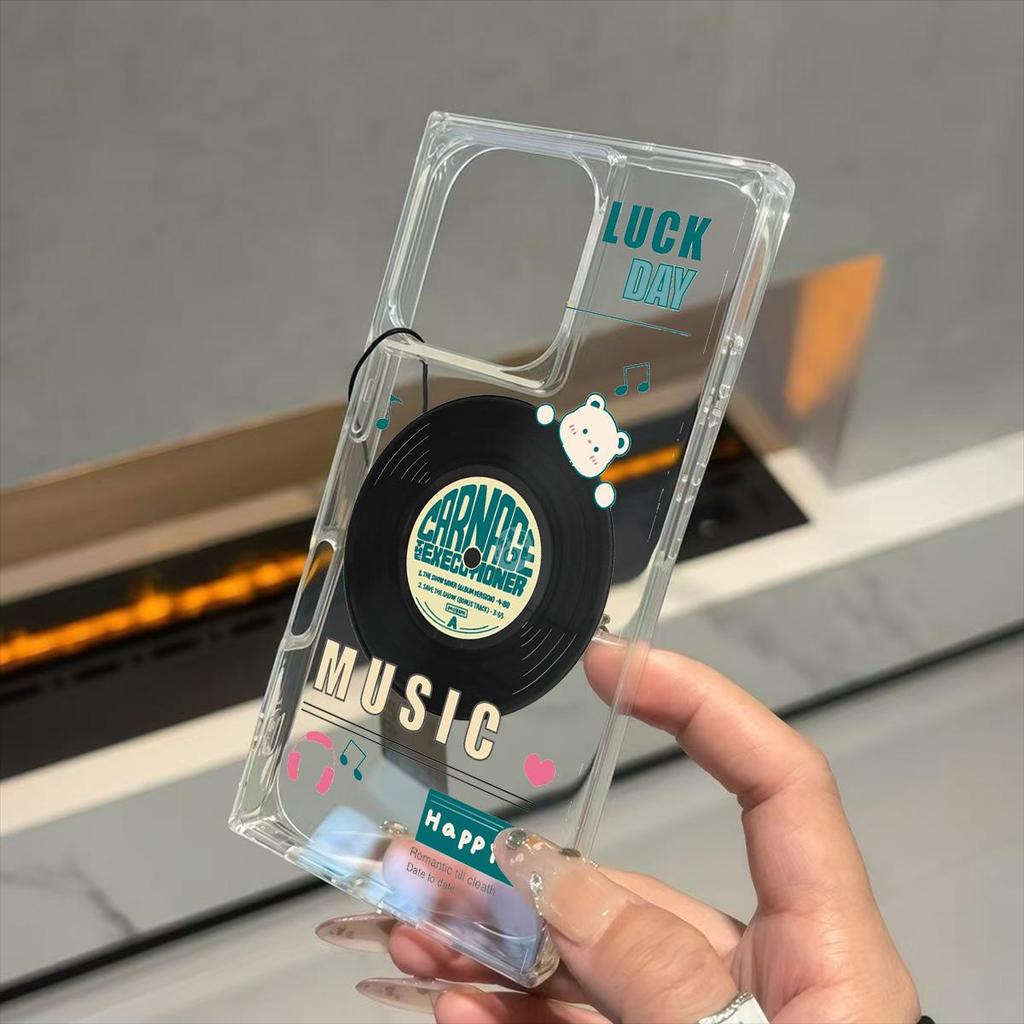 Square Back Tube Protection Clear Case For iPhone 14 Pro Max 13 11 12 15 Plus 16 ProMax Anti-Oxygen,Love Disc Pattern Casing