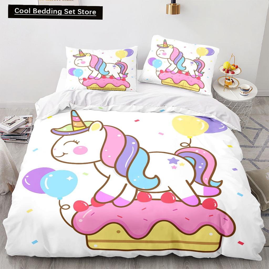 Cartoon Rainbow Unicorn Bedding Sets 135x200 Duvet Cover Set Pillowcases Queen Single Double Twin Size Bed Linen for Kids Girls