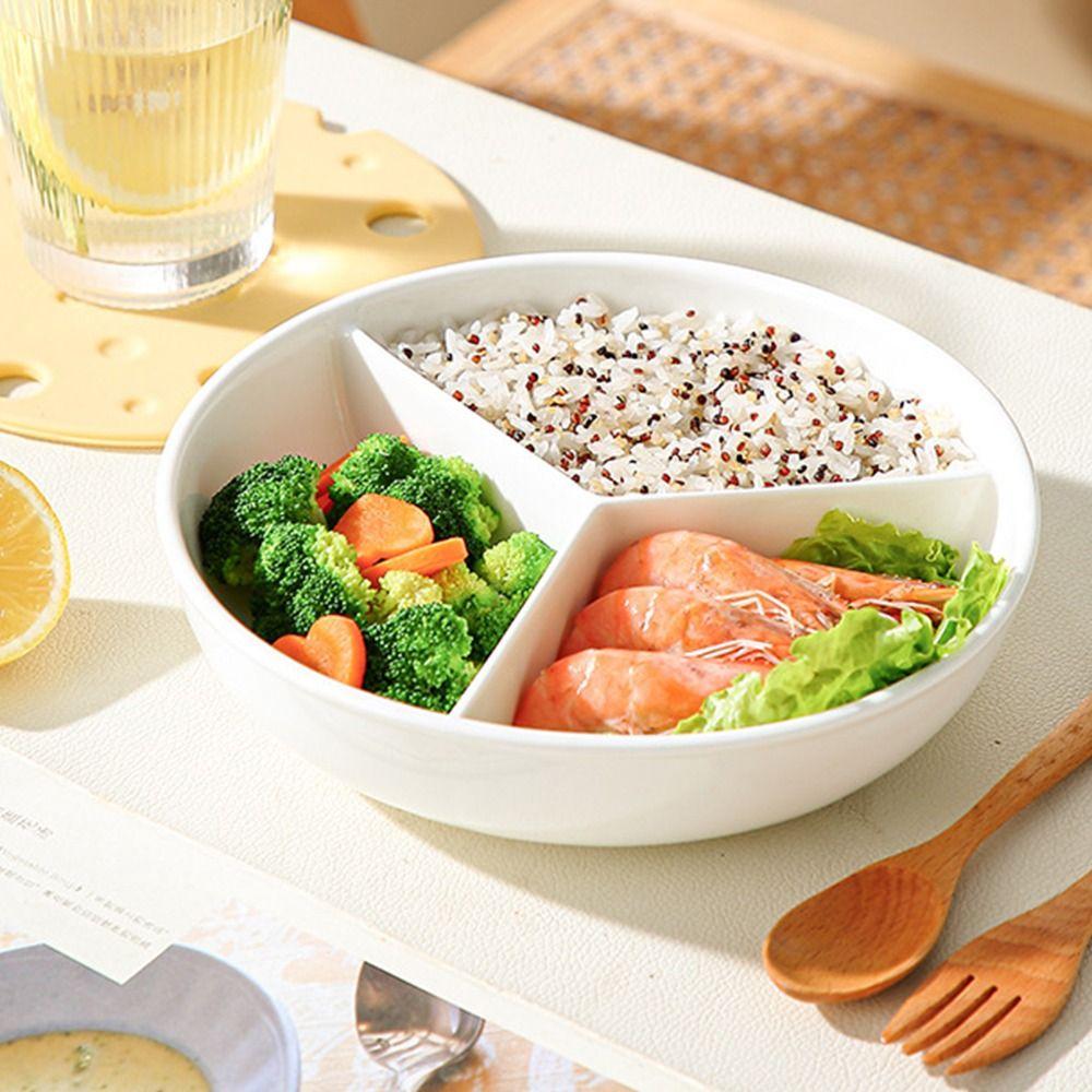 Round Divided Food Tray White Ceramic Salad Plate Grid-shaped Dinner Plate  Coffee Shop Decor