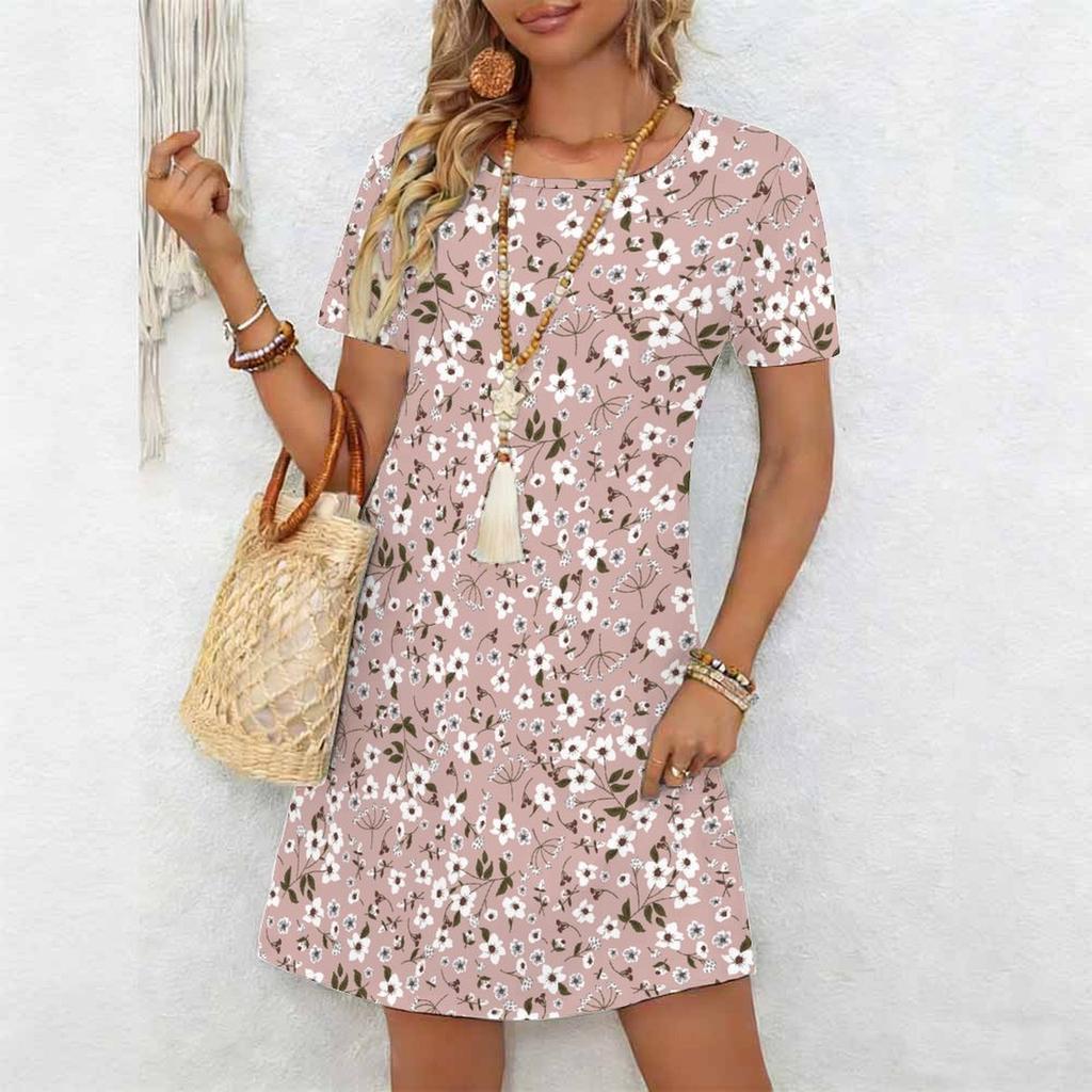 Women's Fashion Graceful Beautiful A Bud Just Ready To Burst Summer Spring Short Sleeve O-Neck Casual Dresses