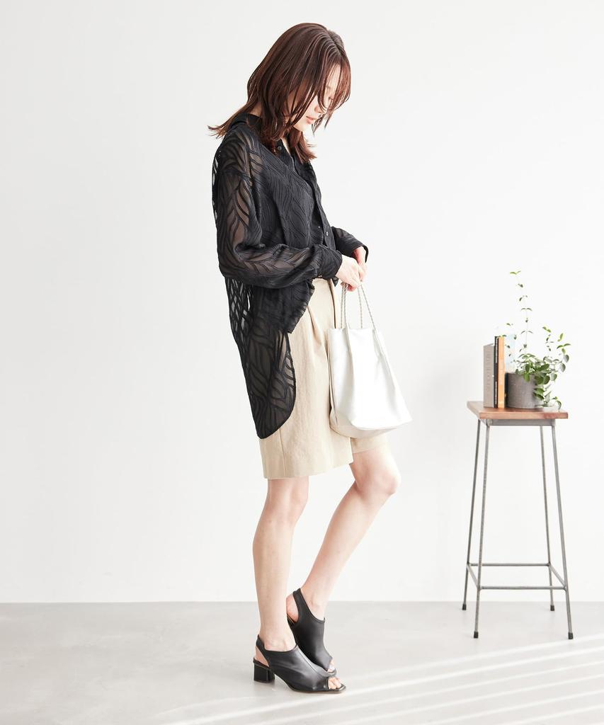 ROPE PICNIC Back Slit Jacquard Black Women's Shirt, (01)