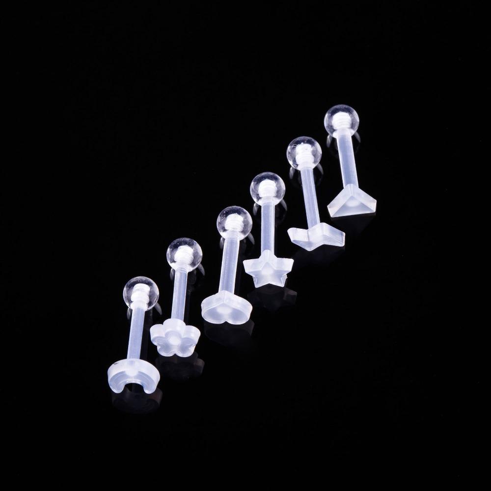 Transparenter Acryl Ohr- und Nasenstecker Stab mit Herz- und Pentagramm-Design