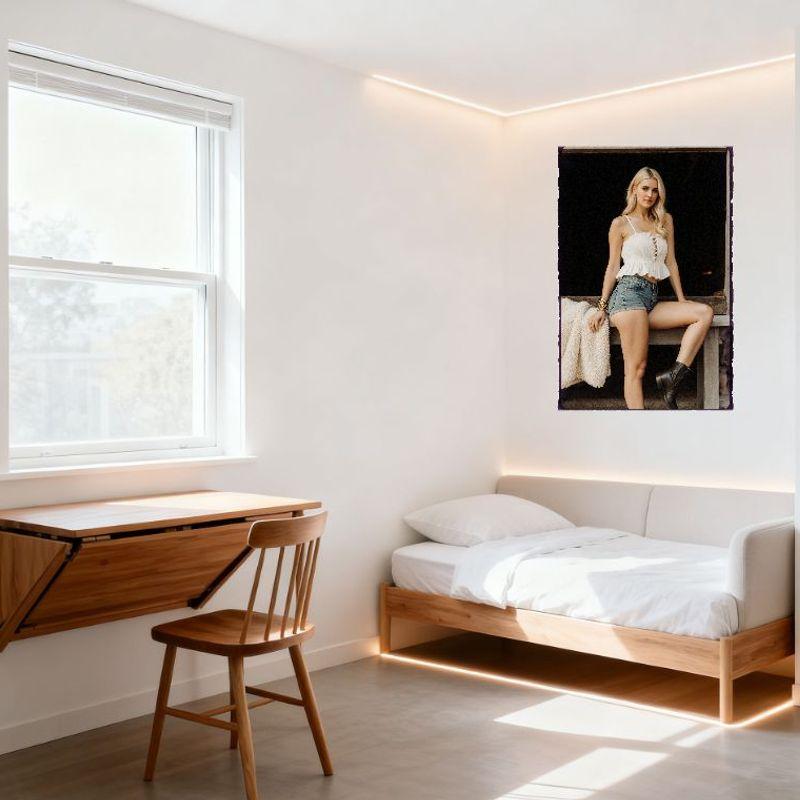 Sexy Blonde Woman Wavy Hair Rustic Outdoor Photo Tin Sign Vintage Metal Poster for Home Bar Wall Decor 8x12 Inch