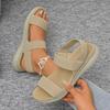 Casual Khaki Canvas Strap Wedge Heel Sandals Women 2025 Summer Round Toe Medium Heel Sandals Comfortable Soft Sole Shoes Women