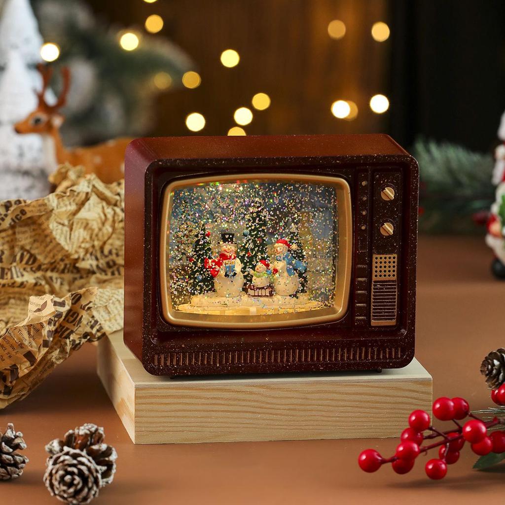 Christmas Musical Snowing TV Ornament Night Light Gift