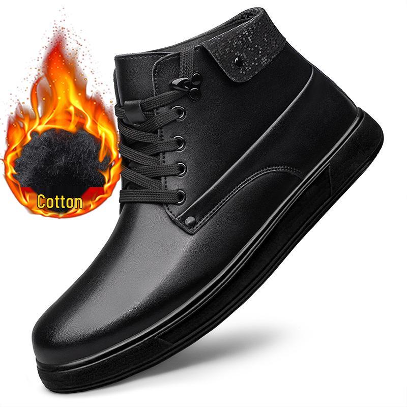Men's High-Top Leather Martin Boots with Thick Sole & Warm Velvet, Mid-Calf Versatile Winter Shoes