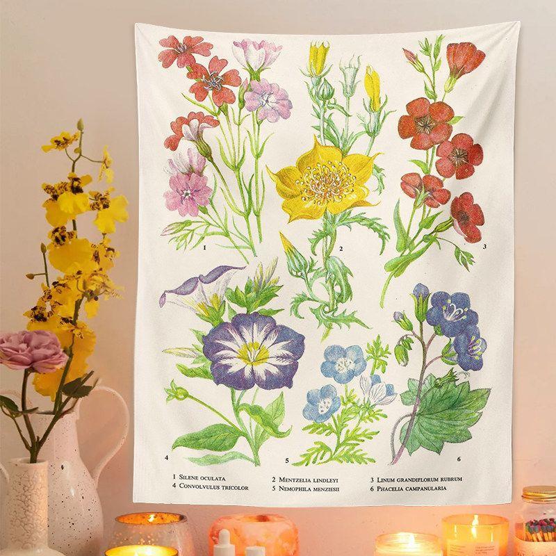 Vintage Flower Tapestry Botanical Wall Hanging for Bedroom Living Room Dorm Cottagecore Aesthetic Home Decor