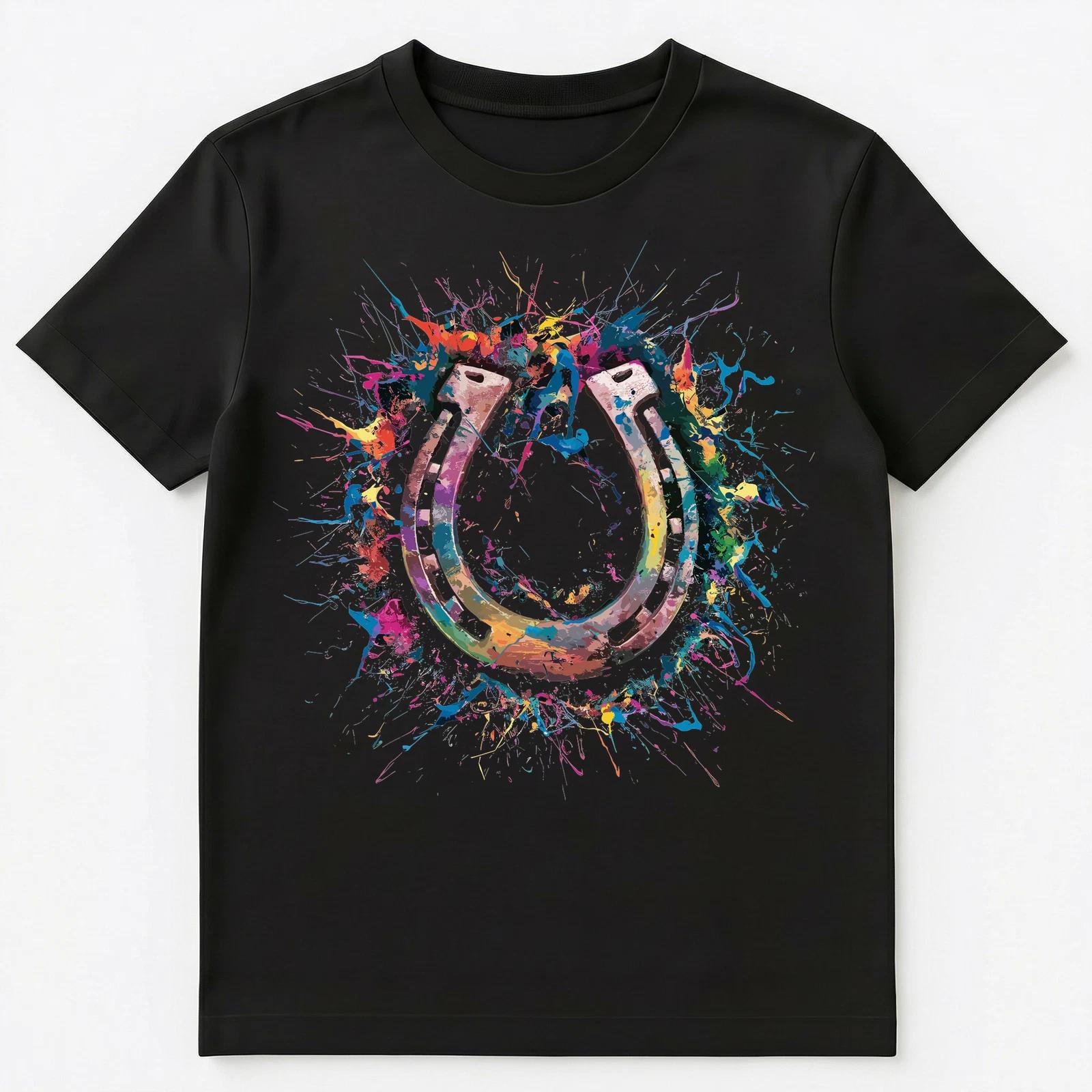 

Colorful Paint Splash Horseshoe Art Graphic Unisex T-Shirt 2XL
