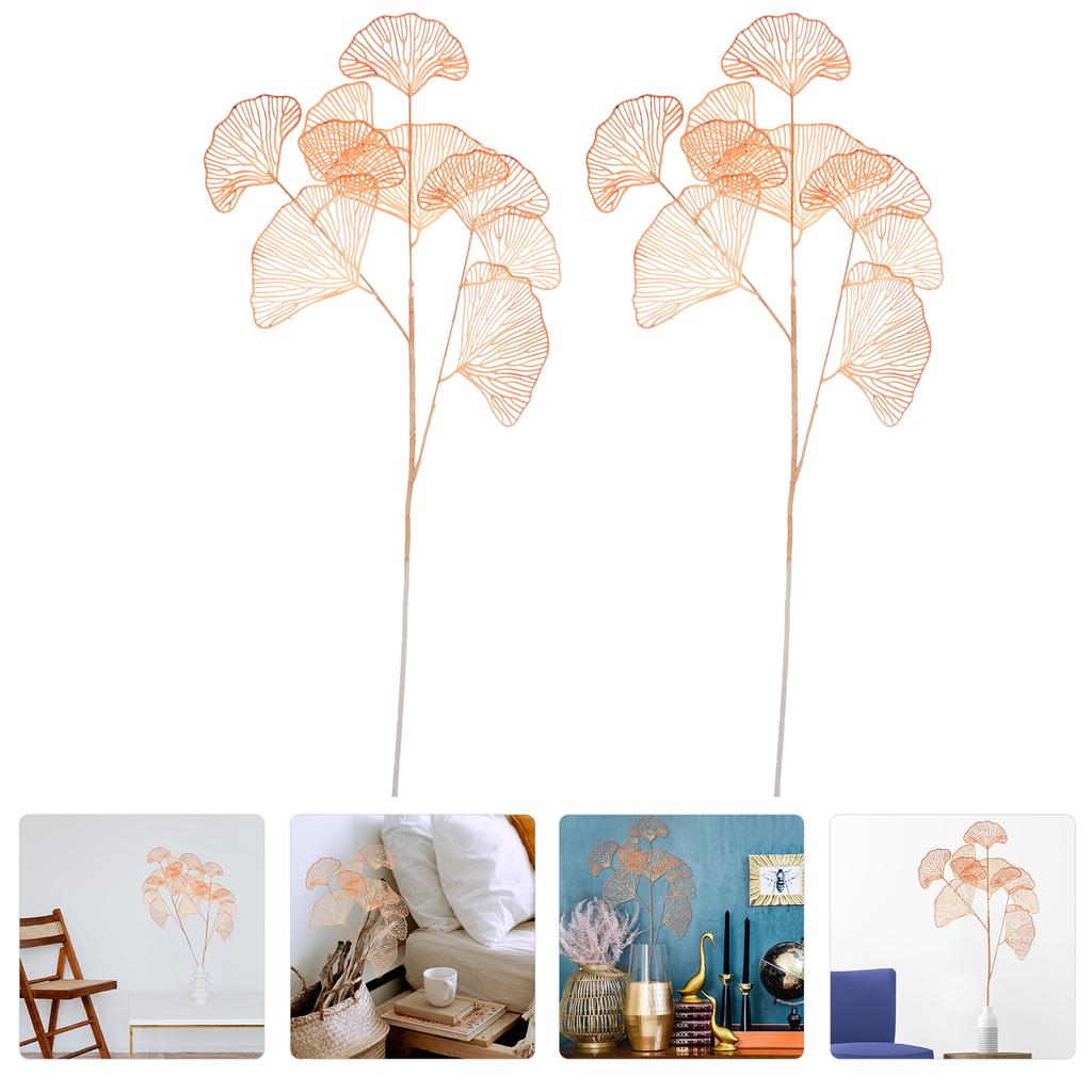 2 Pcs Simulated Ginkgo Decorative Plant Wedding Supplies Artificial Shrub Photo Props Fake Lifelike Simulation