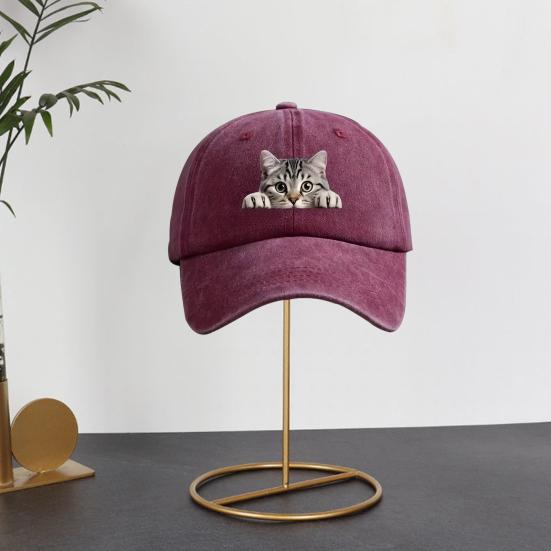 Baseball Hat Cat Printed Adjustable Washed Cotton Baseball Cap Retro