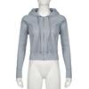 Gray Street Style Zip Up Hooded Sweatshirt Slim Fit Women S Casual Top