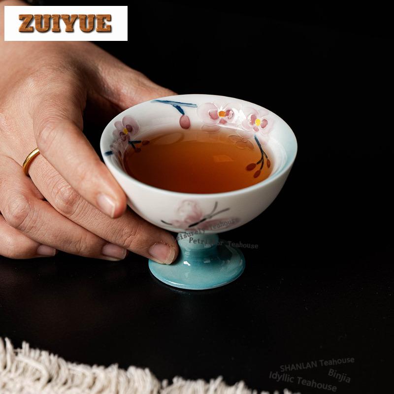 60ml Hand-painted Phalaenopsis High Foot Teacup Luxury Tea Bowl Cute Cup Tea-tasting Smelling Cup Chazhan Master Cups For Tea