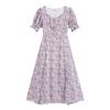 2025 French Retro Puff Sleeve Floral Chiffon Dress in Light Purple for Spring, Summer, and Autumn