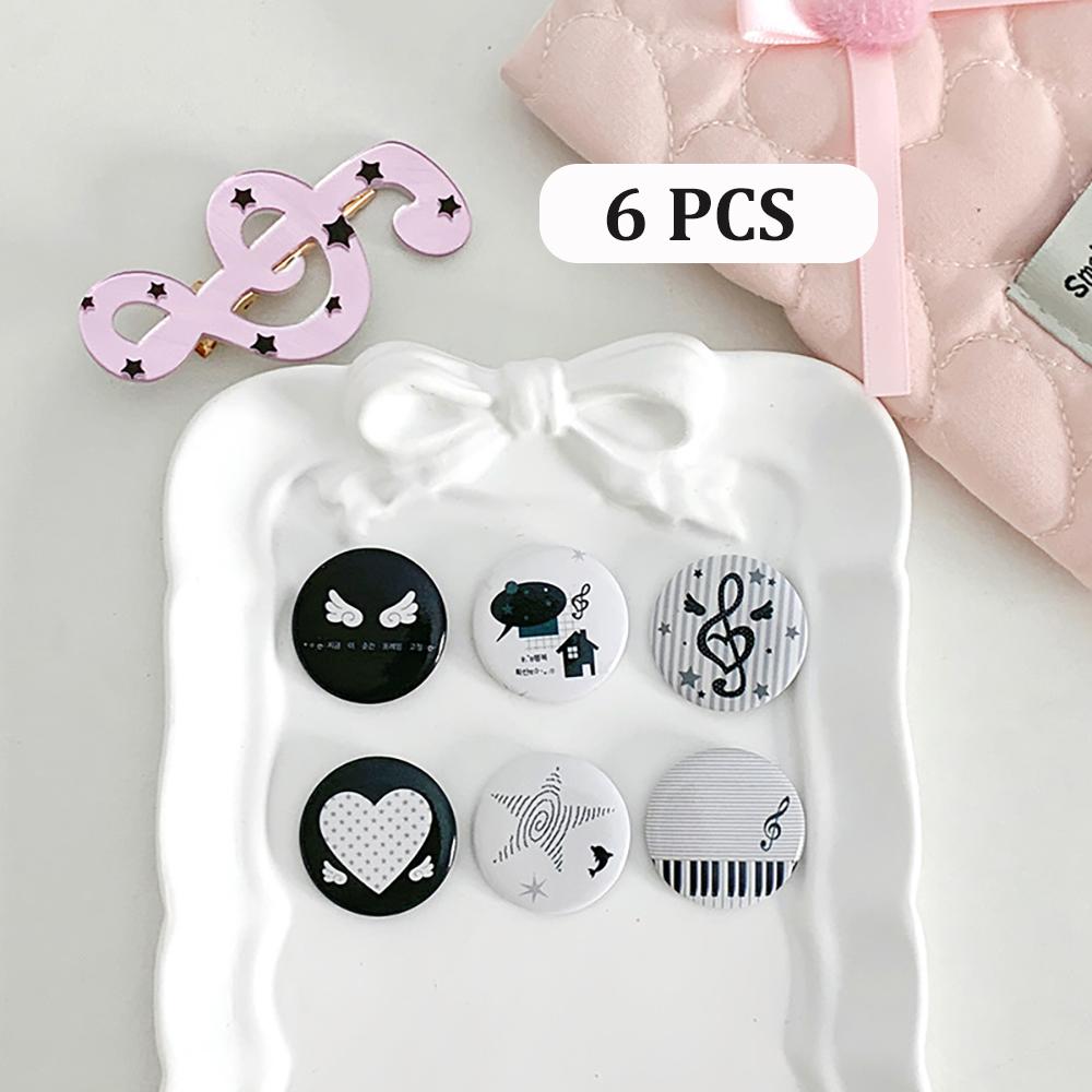 6PCS Original Cute Ins Style Mini Badges, Cartoon Handbook Decoration Pins, 25mm Four-Leaf Clover Badges