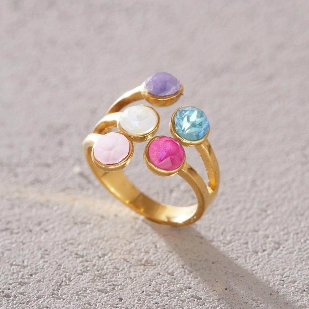 Stainless Steel Open Ring Elegant Finger Ring New Geometric Crystal Ring for Women