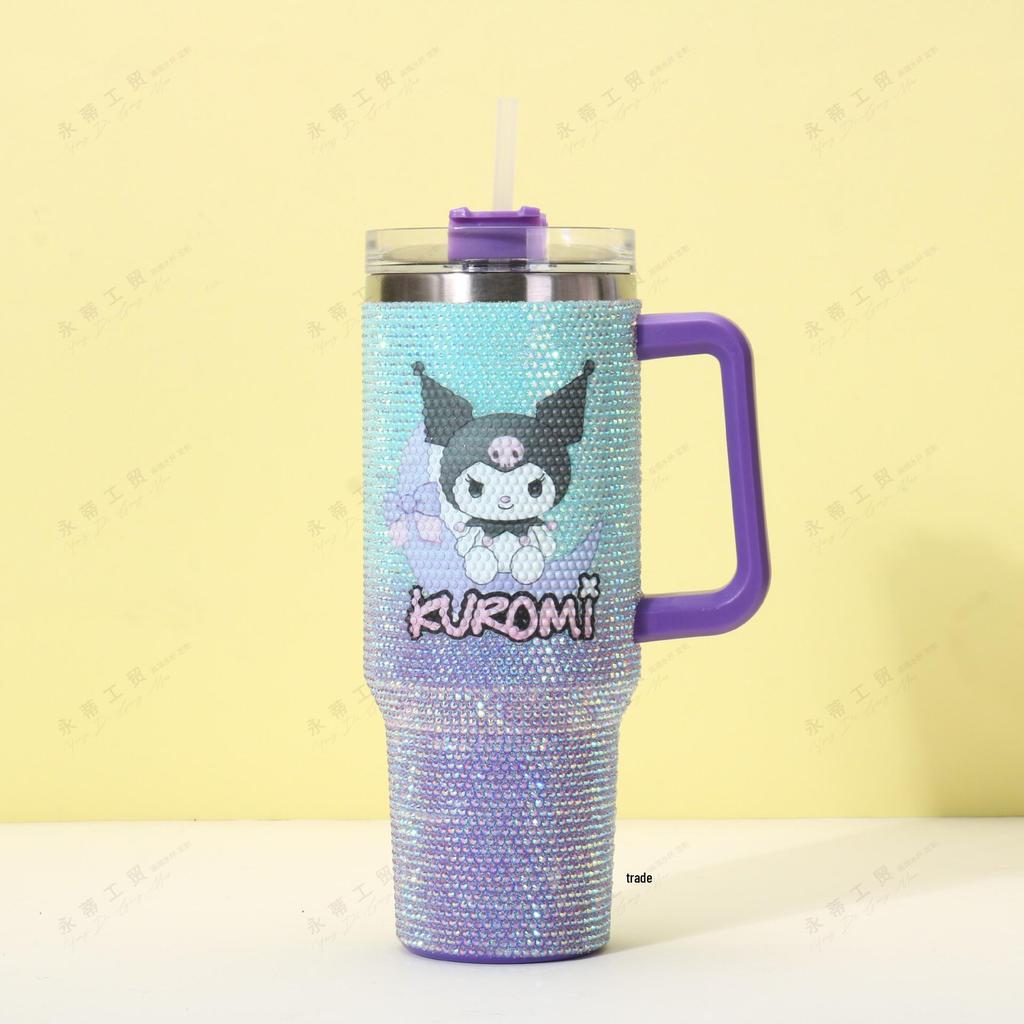 Rhinestone 40oz Stainless Steel Insulated Car Cup with Handle