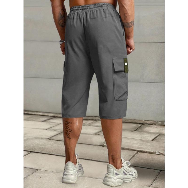 1pc Men's Fashionable and Casual Utility Capri Pants for Summer with Drawstring At the Waist, Large Pockets and Three-quarter Pants