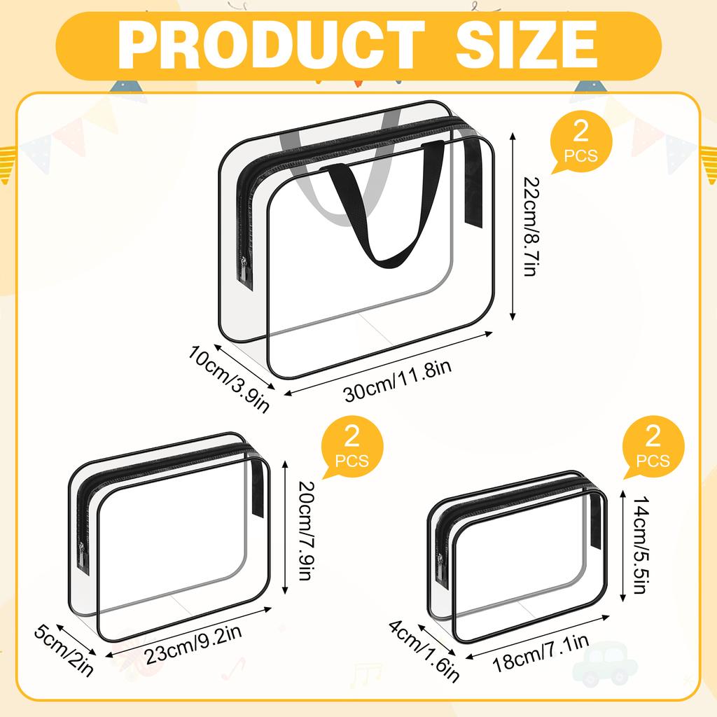 6 Packs Clear Pvc Toy Storage Bags For Kids Travel Toiletry Bags Cosmetic Bag Waterproof Toy Organizing Bags With Zippered For B